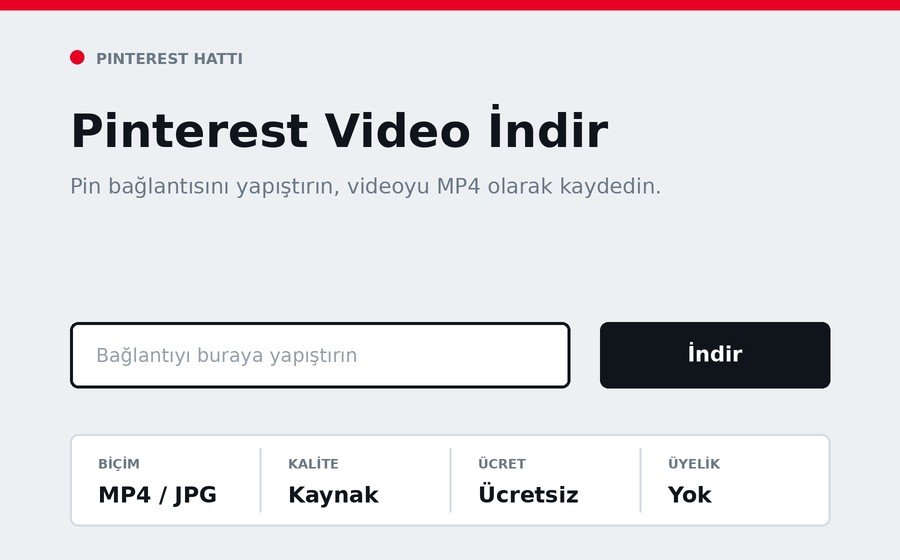 Pinterest Video İndir arayüzü