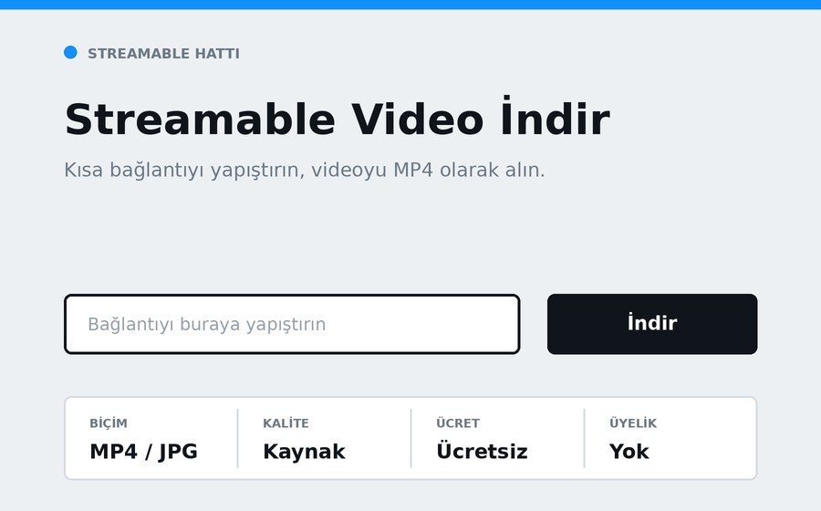 Streamable Video İndir arayüzü
