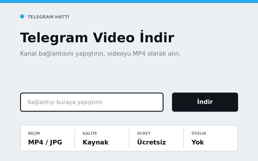 Telegram Video İndir arayüzü